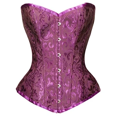 Image of Bslingerie® Womens Waist Cincher Boned Corset with Brocade (UK 16 18 (XXL), Purple)