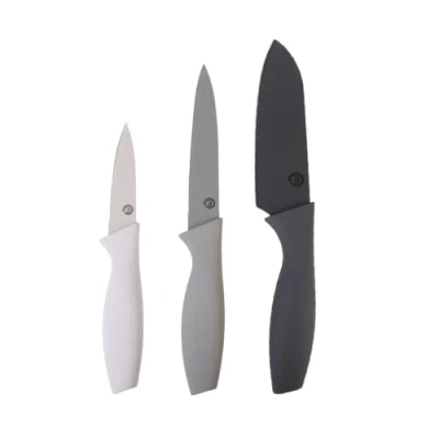 Image of MasterChef Knife Set of 3 Kitchen Knives for Cooking (Chef, Paring &amp; Utility), Professional Sharp Stainless Steel, Non Stick Blades Soft Touch Handles, Easy Grip, Earth Collection, Piece