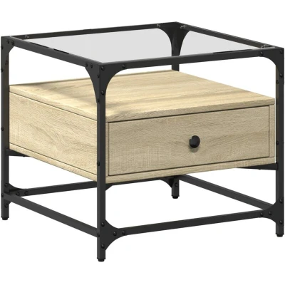 Image of vidaXL Coffee Table with Glass Top Sonoma Oak 50x50x45 cm Steel