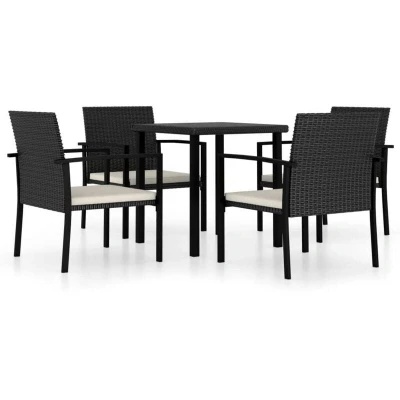 Image of vidaXL 5 Piece Outdoor Dining Set Poly Rattan Black
