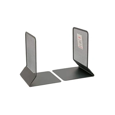 Image of OSCO Graphite Wiremesh Bookends 1 Pair Two Shelves &amp; Bookcases H17.5 x W12.5 D13 cm