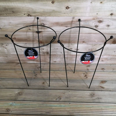 Image of 2 Pack of Tom Chambers Cottage Heavy Duty Black Metal Steel Herbaceous Garden Plant Support Ring 60cm x 35cm