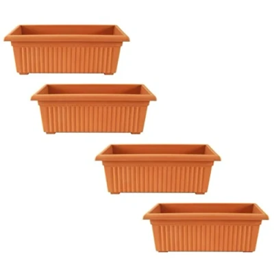 Image of Optimal Products Plastic Trough Plant Pot Long Planter Outdoor Garden Herb Flower Box UK (70cm Terracotta, 4)
