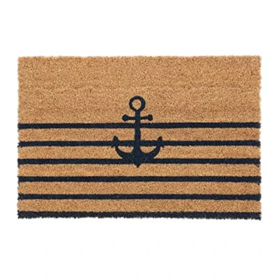 Image of Relaxdays Nautical Anchor Doormat Coir, 40x60 cm, Door Mat Inside &amp; Outside, Non Slip, Rectangular, Natural Coir/Black