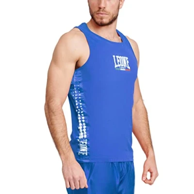 Image of LEONE 1947 Mens Canottiera Boxe Boxing Vest, Blue, L EU