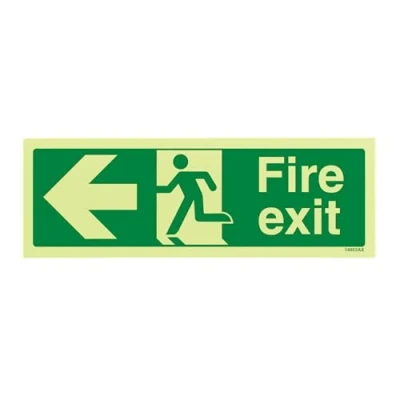 Image of V Safety Glow In The Dark Fire Exit Arrow Left Sign 300mm x 100mm Rigid Plastic