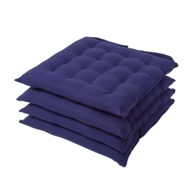 Image of HOMESCAPES Navy Blue Seat Pads for Dining Chair, Set of 4 100% Cotton Chair with Straps, 40x40 cm