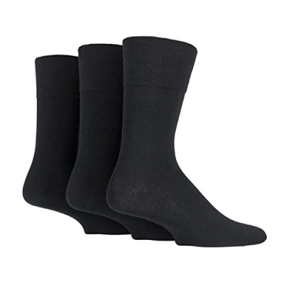 Image of 3x Pairs of Mens Plain Gentle Grip Non Elastic Socks/UK 6 11 Eur 39 45 (Plain Black)