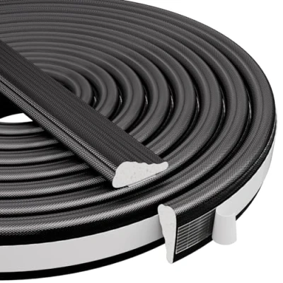 Image of Esufeir 196&quot;/5m Wedge Draft Excluder Strip for Windows and Doors,Self Adhesive Door Draught Seal Window Foam Insulation Tape,Door Soundproofing Weather Sealing Stopper Gap Blocker,Black