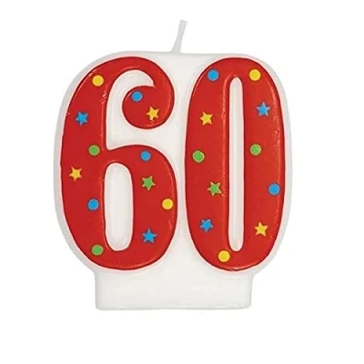 Image of CULPITT Milestone Number Birthday Candle, 58mm Tall Candles for Cakes &amp; Cupcakes, Numerals from 18 60, Colourful Fun Cake Decorations to Celebrate Important Birthdays Red 60