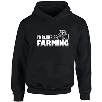 Image of I&#039;d Rather Be Farming, Kid&#039;s Printed Hoodie Jet Black/White 12 13 Years