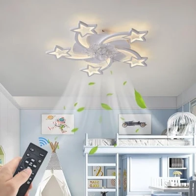 Image of ATEEZ Kids Ceiling Fans with Lights and Remote 6 Speed Dimmable Fan Light Reversible Winter Summer Silent Lamps APP Timer Stars Design for Bedroom Living Room Lounge White