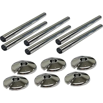 Image of E2TRADE 6 x Radiator Pipe Covers and Collars in Chrome Effect 15mm 200mm