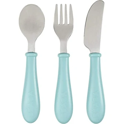 Image of Beaba Baby and Kid training Set Stainless Steel 2nd Age Easy Grip Cutlery Airy Green