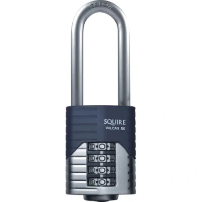 Image of Squire Heavy Duty Padlock (Vulcan Combi 50/2.5) Toughest Long Shackle 4 Wheel Vulcan Steel Cast Alloy for Corrosion Resistance Weatherproof Lock Home &amp; School (Blue, 50 mm)