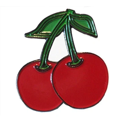 Image of Metal Enamel Pin Badge Red Cherry Pair Fruit (Cherries) 25mm)