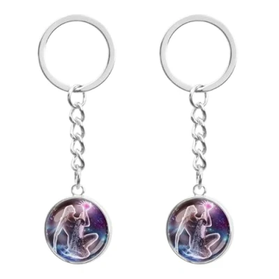 Image of LT Easiyl 2pcs Zodiac Nightlight Keychains 12 Constellations Luminous Keychain Keyring Glass Sphere Constellation Key Chain for Men Women, Aquarius