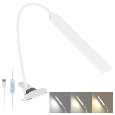 Image of LUTW LED Desk Lamp Clip, 3 Lighting Modes 10 Levels Dimmable USB Charger Clip Lamp, 360 Flexible Swan Reading for Study Work Headboard Bed Office, White