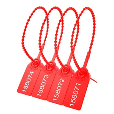 Image of Lzbignun 100 Plastic Tamper Seals Numbered Security Tags Zip Ties for Fire Extinguishers Pull Tite Safety Tabs Disposable Self Locking (Red)
