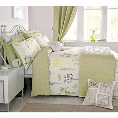 Image of Dreams &amp; Drapes Botanique Lined Pencil Pleat Curtains in Green, 66&quot; Width x 72&quot; Drop (168 183 cm)
