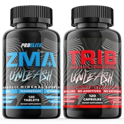 Image of ProElite ZMB6 120 Tablets and Tribulus Capsules Testosterone Booster Stack Anabolic Supplement to Enhance Male Levels Muscle Growth, Strength Pills