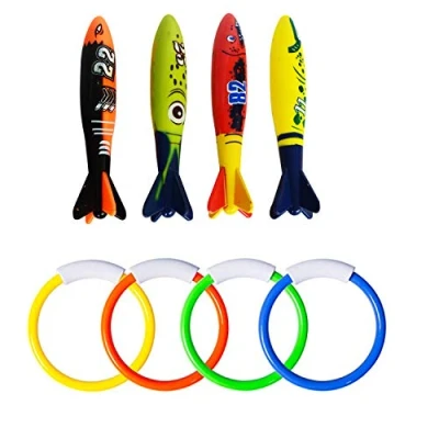 Image of TOPWAYS® Diving Pool Toys Set, Dive Rings Sticks Torpedo for Swimming Underwater Training Toy Game,Under the Sea Gifts Kids