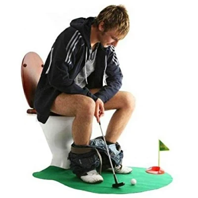 Image of DIVISTAR Toilet Golf Bathroom Potty Putter Putting Mat Game Set