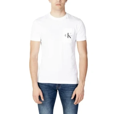 Image of Calvin Klein Jeans CORE Monogram Pocket Print Tshirt, Men&#039;s, Size: Large, Bright white