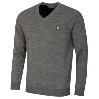Image of Lyle &amp; Scott Golf V Neck Jumper Mid Grey Marl XL