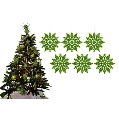 Image of Simply Products Pack of 6 10cm Glitter Hanging Decoration, Snowflakes Christmas Tree Decorations (Lime)