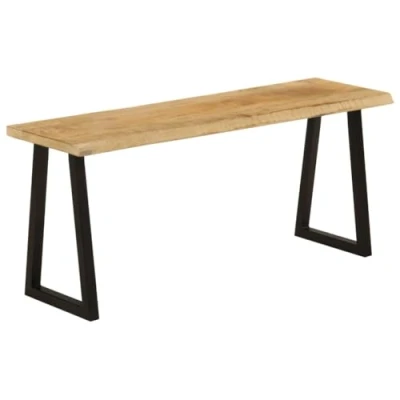 Image of vidaXL Solid Mango Wood Bench with U Legs 105cm Live Edge Hall Bench, Brown Industrial Dining/Living Room Seating