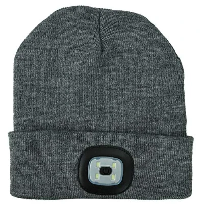 Image of Albert Austin Unisex 4 LED Beanie Hat with Lights Torch Head Light 3 Adjustable Brightness Levels Battery Operated One Size Gifts for Men Portable Running Camping Fishing Walking Horse Riding (Grey)