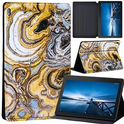 Image of Leather slim lightweight Stand Cover Case for Lenovo Tab E10, Tablet E10 10.1 Inch 2019 (Lenovo 10.1&quot;, amber marble)