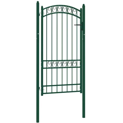 Image of vidaXL Fence Gate with Arched Top Steel 100x175 cm Green
