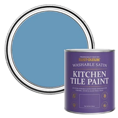 Image of Rust Oleum Blue water resistant Kitchen Tile Paint in Satin Finish Cornflower 750ml