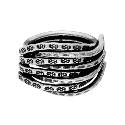 Image of Hill Tribe Silver Chunky Multi Layer Ribbon Tribal Motif Ring RingSize: UK (P 1/2) US (8) EU (16)