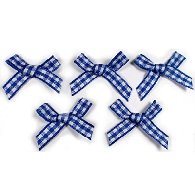 Image of Gingham Check Ribbon Bows 3cm Wide Pack of 5 (Navy Blue)
