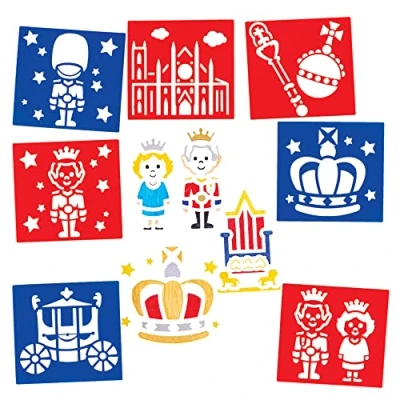 Image of Baker Ross CN123 Royal Stencils Pack of 10, British Royalty Arts and Crafts Supplies