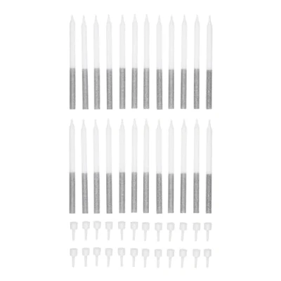 Image of Tala 24 Silver Glitter Candles, Includes Holders, Perfect for Parties and Events