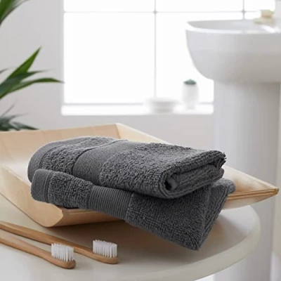 Image of Catherine Lansfield Anti Bacterial Soft &amp; Absorbent Cotton Face Cloth Pair Charcoal Grey