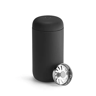 Image of Fellow Carter Move Travel Mug Vacuum Insulated Stainless Steel Coffee and Tea Tumbler with Ceramic Interior Splash Guard, Matte Black, 12 oz Cup