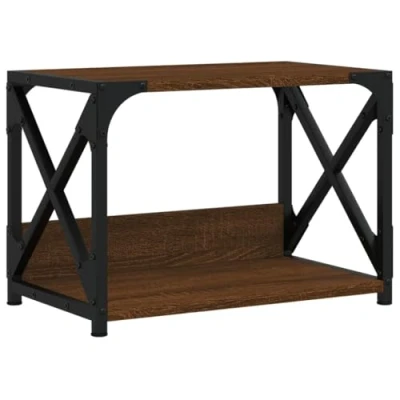 Image of vidaXL Brown Oak Engineered Wood Printer Stand Two Tier Design, Office Desk Organiser with Adjustable Feet, 44x26x31.5 cm Multipurpose Usage, Ideal for Home or