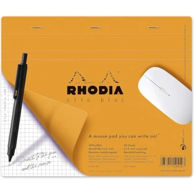 Image of RHODIA 19410C Notepad Mouse Pad Clic Bloc Orange 19x23 cm Small Tiles 30 Detachable Sheets White Clairefontaine Paper 80 g/m Non slip Bottom Classic