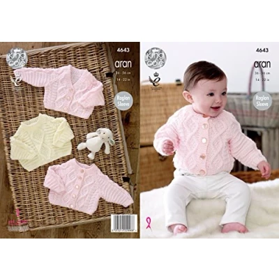 Image of King Cole Baby Aran Knitting Pattern Raglan Sleeve Cable Detail Cardigans &amp; Sweater (4643)