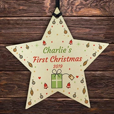 Image of RED OCEAN 1st For Boy Girl Babys First Christmas Bauble Hanging Star Keepsake