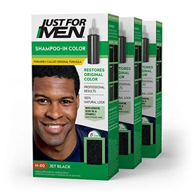 Image of Just For Men Shampoo In Hair Color, Natural Jet Black Kit (Pack of 3)