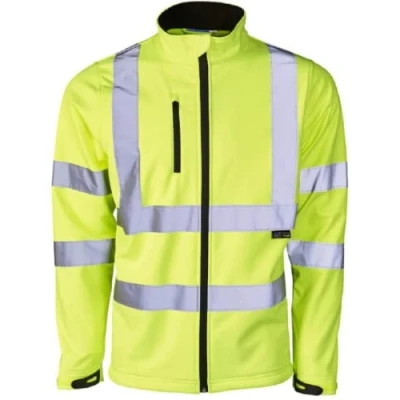 Image of Mens Water Proof Softshell Jacket Hi Vis High Visibility Reflective Resistant Shower Rain Windproof Safety Coat Workwear Builder Fleece Zip Size (Yellow XL)