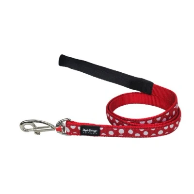 Image of Red Dingo Designer Dog Lead, White Spots on (25mm x 1.2m) L
