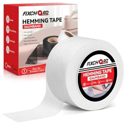 Image of FIXCHORD Hemming Tape, Wonder Web No Sewing Iron on Extra Strong Fusible Fabric Tape for Clothes Curtains Ironing and Bonding, DIY Crafts, White, 30m*50mm
