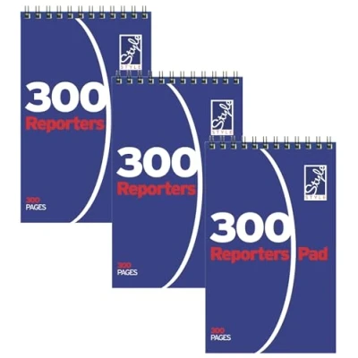 Image of Style 8x5&quot; Reporters Wirebound Notebook (Pack of 3) 300 Pages, Lined, 203x127mm, Spiral Shorthand Notepads